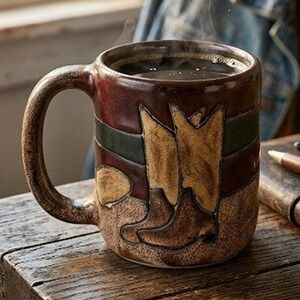 Mara Mexico Stoneware Coffee Mug Cowboy Boots Hat Western Southwestern Signed